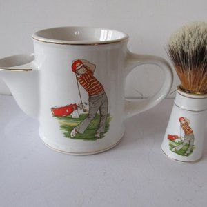 Golfer Antique Shaving Scuttle Shaving Brush Shaving Mug Mens Shaving Cup